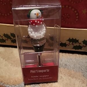 Pier 1 Snowman Bottle Stopper - Red and White